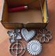 Vintage 6 Piece Double Rosette Timbale Iron In Box Italian Cookies Primitives photo 2