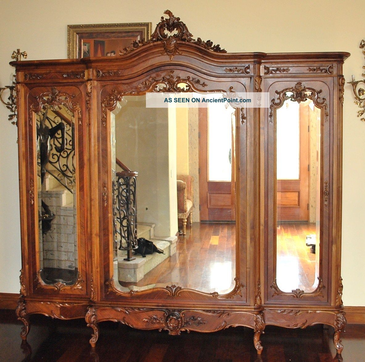 French Armoire Wardrobe A Magnificent Example Of Luis Xv Rococo Carved 3 Doors 1800-1899 photo