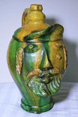 Antique Spanish Art Pottery Face Jug.  Possibly 18th Century photo