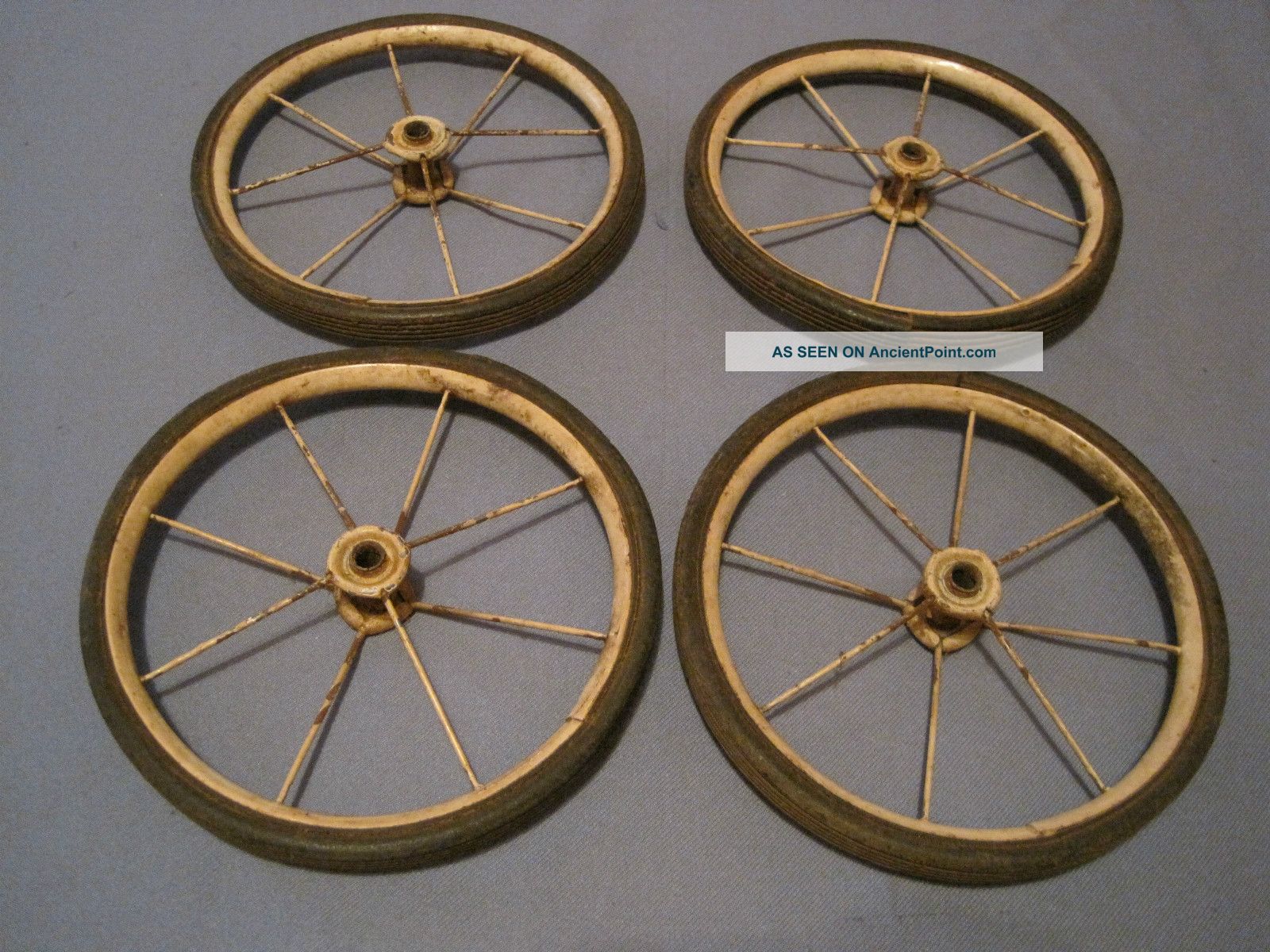 Antique Set Of 4 Baby Buggy Wheels Wire & Hard Rubber Wagons,  Carriages Nr Baby Carriages & Buggies photo