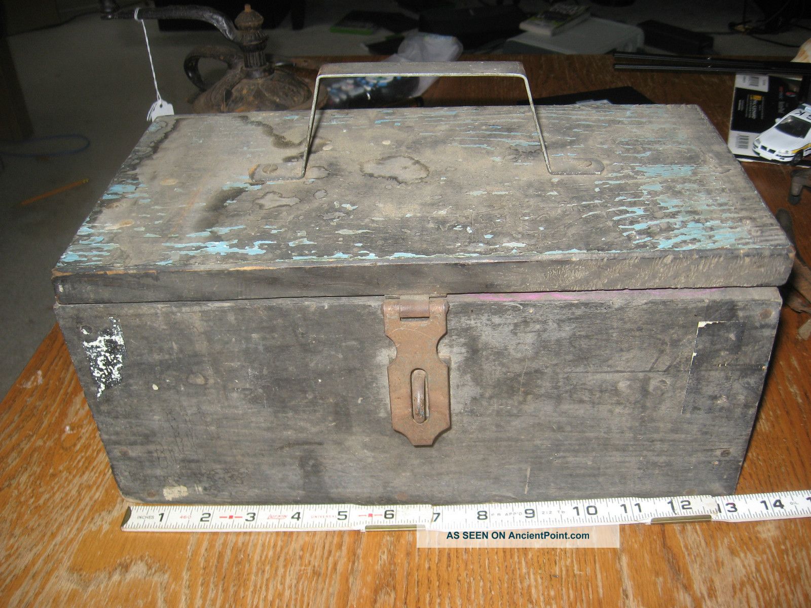 Small Old Vintage,  Rustic Primitive Antique Wooden Trunk,  Chest,  Tool Box,  13x7x6 Unknown photo