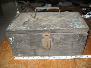 Small Old Vintage,  Rustic Primitive Antique Wooden Trunk,  Chest,  Tool Box,  13x7x6 photo