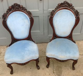 Pair Of J.  H.  Belter Rosalie Rosewood Laminated Side Chairs photo