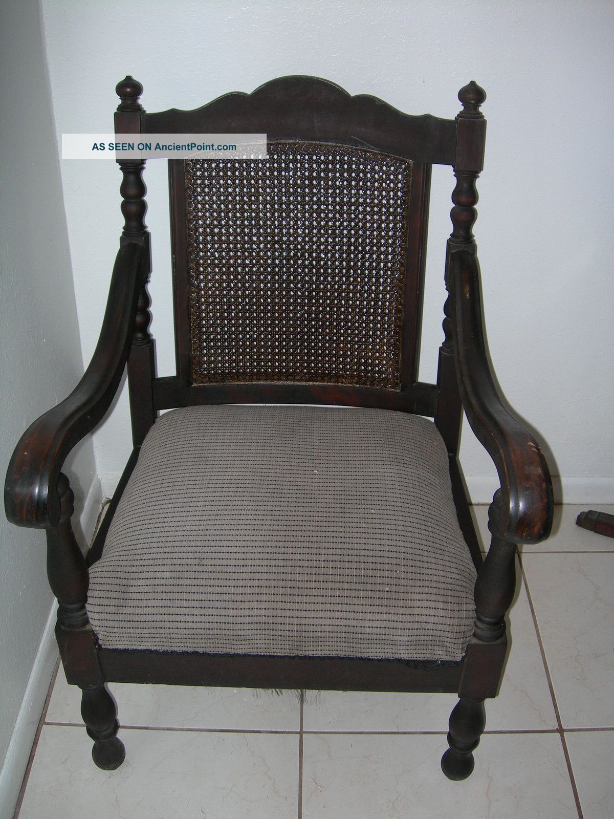 Antique Vintage Black Walnut Caned Armchair 1700 ' S William & Mary Gothic Rare Pre-1800 photo