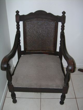 Antique Vintage Black Walnut Caned Armchair 1700 ' S William & Mary Gothic Rare photo