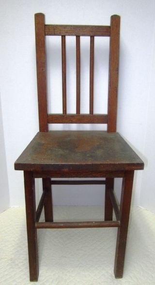 Vintage Antique Dark Oak Mission Style Child Kids Chair End Table Plant Stand photo