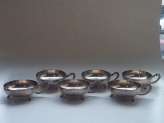 6 Antique Eberle Silver Plate Victorian Footed Punch Bowl Cups Vintage Fre Ship photo