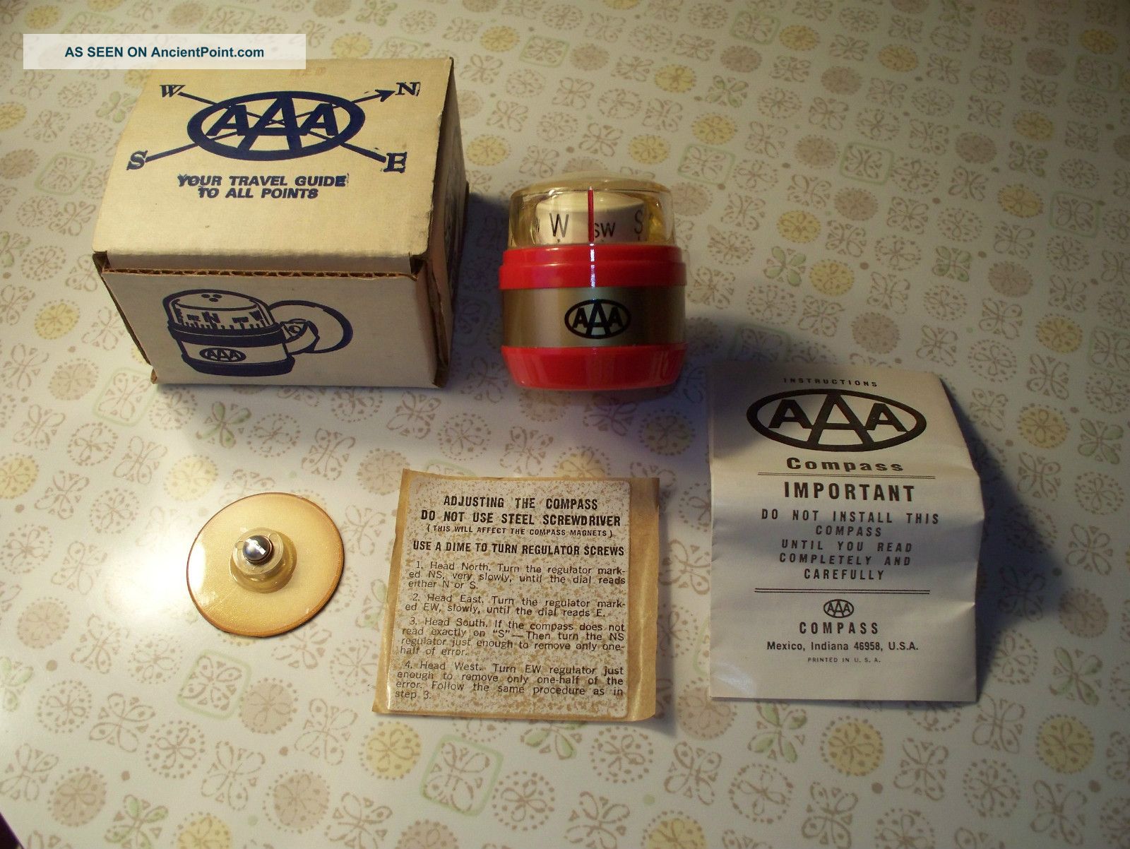 Vintage Red 1960 ' S Aaa Compass,  Never Installed, Compasses photo