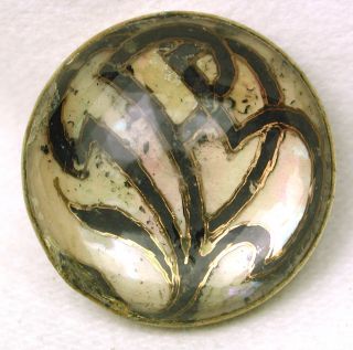 Antique Glass In Metal Button Iridescent Nouveau W/ Faceted Dome In Brass Back photo