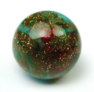 Antique Glass Ball Button Turquoise With Red & Gold Sparkle Design photo