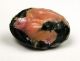 Antique Leo Popper Glass Button Oval In Coral Pink & Black Buttons photo 2