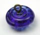 Antique Charmstring Glass Button Blue Candy Mold Design Swirl Back Buttons photo 4