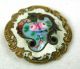 Antique French Enamel Button Hand Painted Floral With Baroque Brass Paris Back Buttons photo 1
