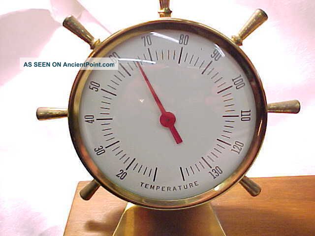 Vtg Desk Boat Weather Gauge Thermometer Nautical Brass Shipe Wheeles Barometer Wheels photo