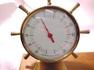 Vtg Desk Boat Weather Gauge Thermometer Nautical Brass Shipe Wheeles Barometer photo