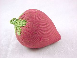 Antique Figural Strawberry Sewing Emery Pin Cushion,  Very Large Size photo