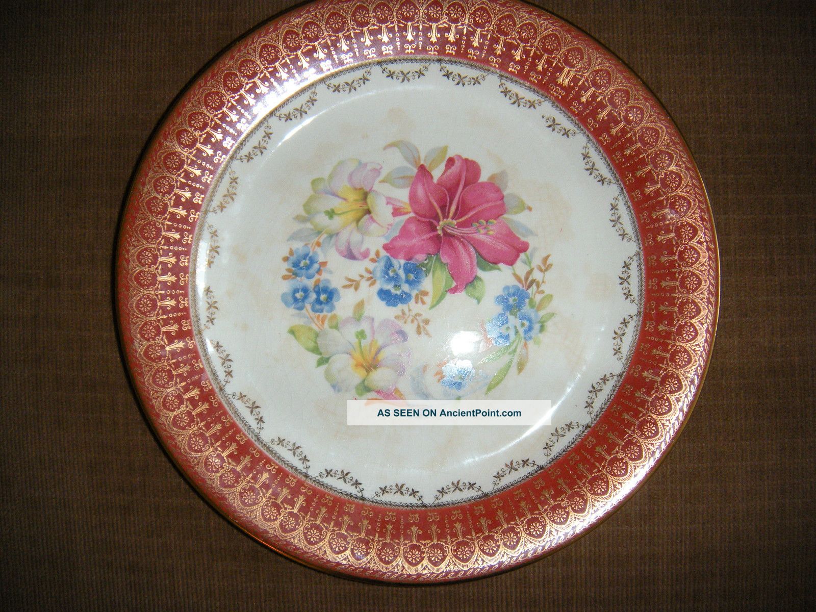 Rose Pottery Co.  22 - K - Gold Antique Plate - Red Rim - Lotus Other photo