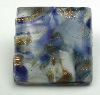 Antique Leo Popper Glass Button Paperweight Square Blue & Gold - photo