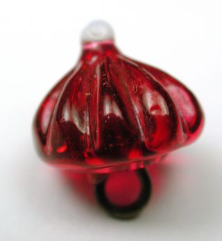 Antique Charmstring Glass Button Ruby Pudding Mold Tipped W/ Milk Ball Swirl Bk photo