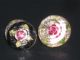 2 Antique Diminutive Dimi Reverse Painted Intaglio Flowers Under Glass Button Buttons photo 1