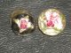 2 Antique Diminutive Dimi Reverse Painted Intaglio Flowers Under Glass Button Buttons photo 2