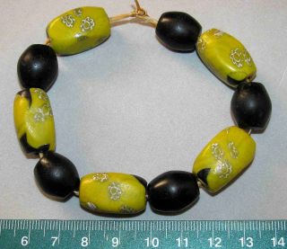 Indo China Yellow White Floral Beads Black Core W Venetian Trade Black Ovals photo