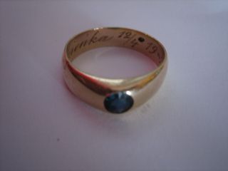 14 Carat Ct Gold Ring With Natural Sapphire,  Wwi.  Metal Detecting Find.  Dated photo