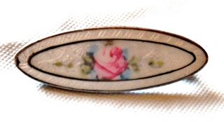 Antique Cloisonne Brooch/pin White Enamel W Pink Rose photo