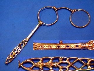 Art Deco Enamel 2 Colors Gold Filled Lorgnette Spectacles Folding Opera Glasses photo