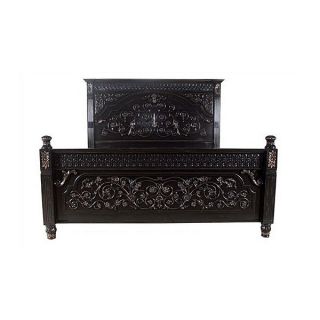 Stunning Gothic Carved Distressed Black/gold Mahogany Renaissance Bed,  So Chic photo