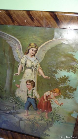 Vintage Victorian Era Guardian Angel And Children Religious Catholic Art photo