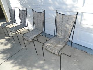 Set (4) Mid Century Modern Atomic Iron & Rattan Chair Weinberg Mccobb Eames Era photo