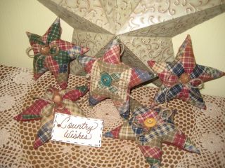 Primitive Spring Handmade Country Fabric Patchwork Star Ornies Ornaments Decor photo