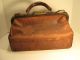 Antq.  Leather Doctor ' S Satchel Bag Brown Leather Initials B.  A.  B.  Single Handle Doctor Bags photo 3