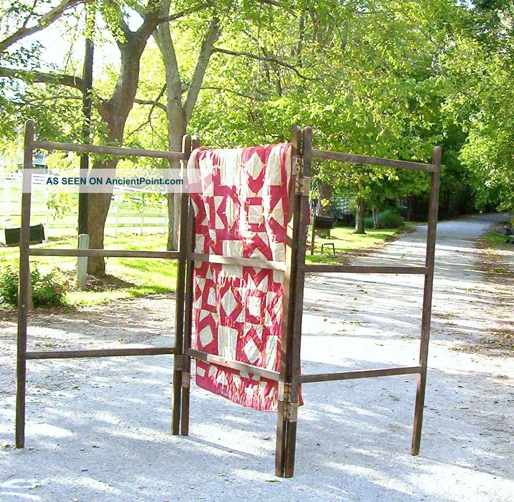 Primitive Early Antique Wood Tri Fold Standing Wood Rack Quilt Rack Herb Rack Primitives photo