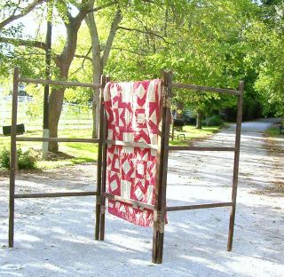 Primitive Early Antique Wood Tri Fold Standing Wood Rack Quilt Rack Herb Rack photo