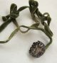 Antique Victorian Acorn Sterling Silver Pin Cushion Top Velvet Ribbon Sewing Pin Cushions photo 2