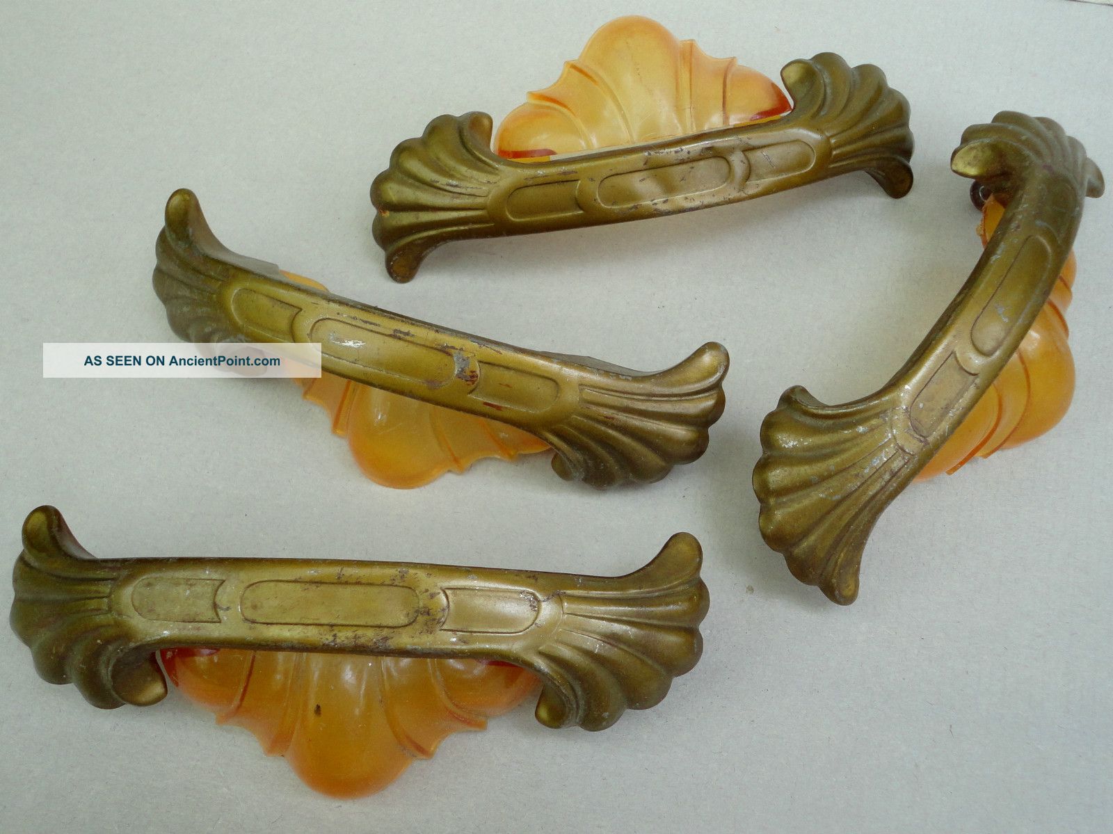 Drawer Pulls Lot 4 Celluloid Waterfall Amber Art Deco Brass Tone W