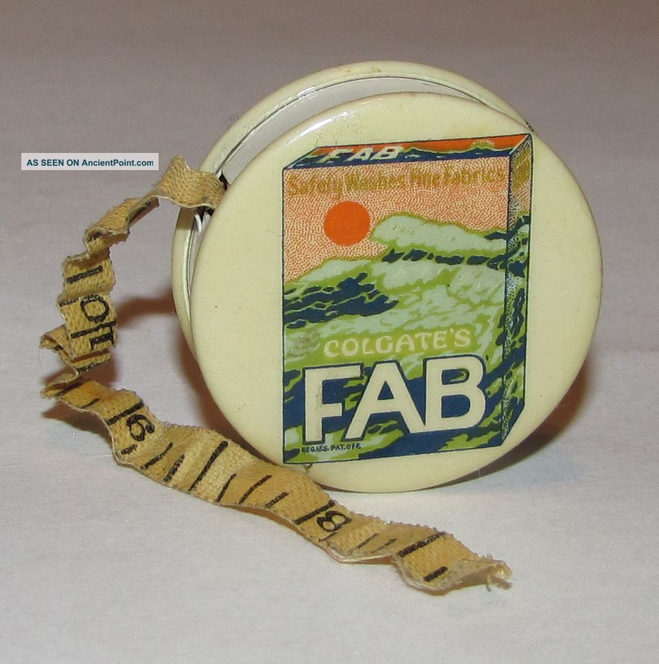 Antique Colgate Fab Detergent Advertising Celluloid Measuring Tape Measure Tools, Scissors & Measures photo
