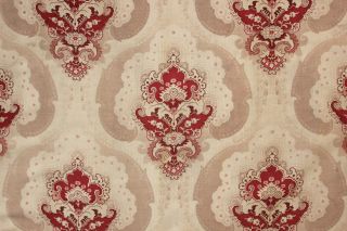 Antique French Art Nouveau Printed Cotton Fabric Red Natural Tones photo