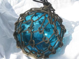 Antique Japanese Glass Fish Net Floats - Aqua Blue - Large photo