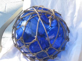 Antique Japanese Glass Fish Net Floats - Aqua Blue - Xx Large/huge photo