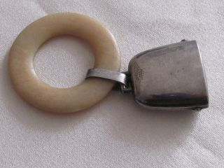 Antique C.  1930 Sterling Silver & Natural Material Art Deco Baby Rattle photo