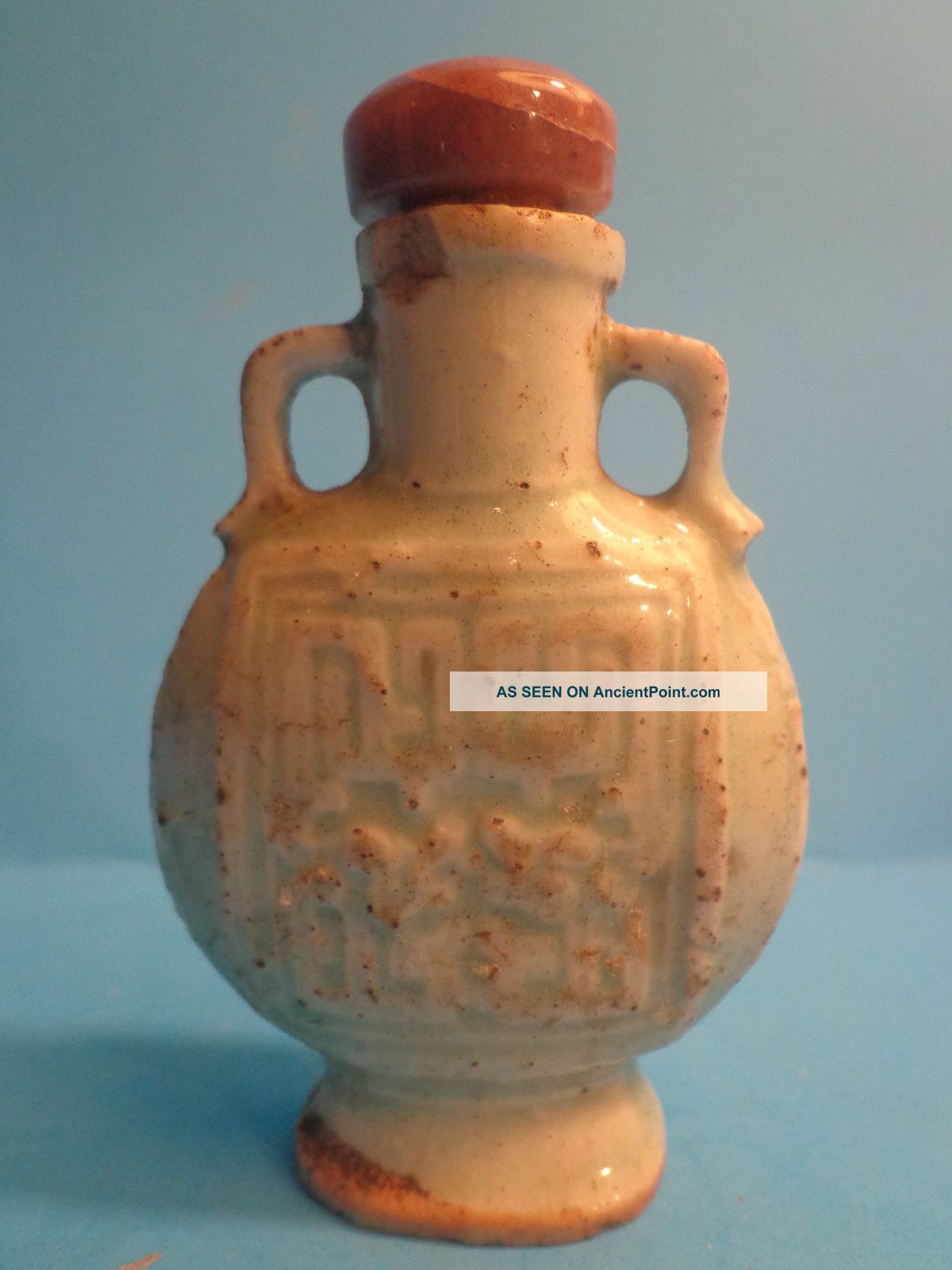 Antique Chinese Celadon Pilgram Shape Snuff Bottle Circa 1736 - 1795ad Handles Snuff Bottles photo