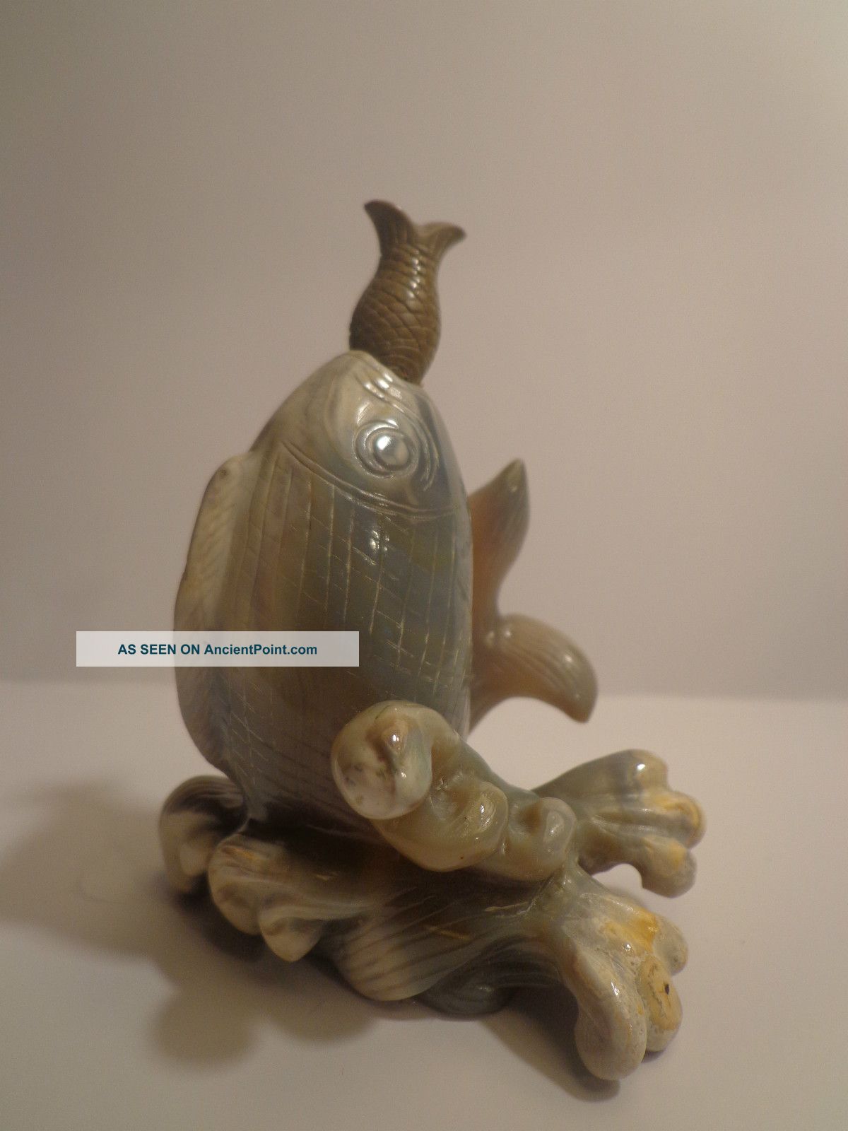 Chinese Cameo Agate Fish & Water Shape Snuff Bottle Well Hollowed Look Snuff Bottles photo