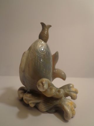 Chinese Cameo Agate Fish & Water Shape Snuff Bottle Well Hollowed Look photo