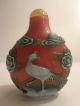 Vintage Chinese Peking Glass Cut Overlay Snuff Bottle Carved Phoenix & Flowers Snuff Bottles photo 2