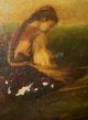 Antique Oil Painting Canvas Woman Girl In A Fishing Row Boat Maritime Seascape Folk Art photo 2