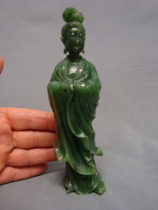 Fine Spinach - Green Jade/jadeit Kwan - Yin Figure With Very Fine Carvings photo