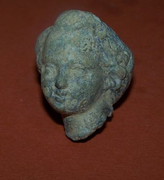 Large Roman Lead Female Head From Statuette photo